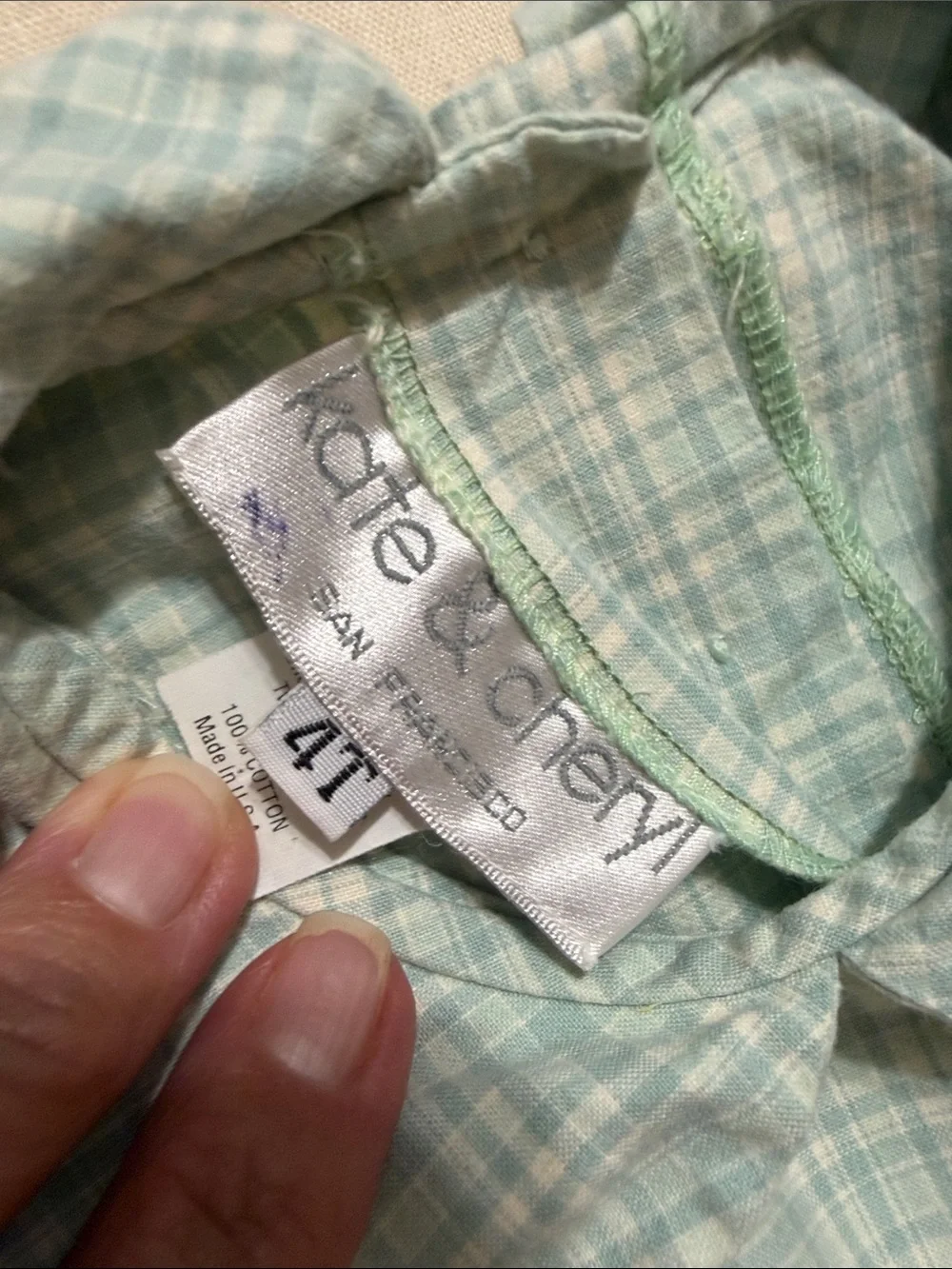 Kate & Cheryl Soft Green Plaid Peter Pan Collar Dress with Pockets.  Size 4T